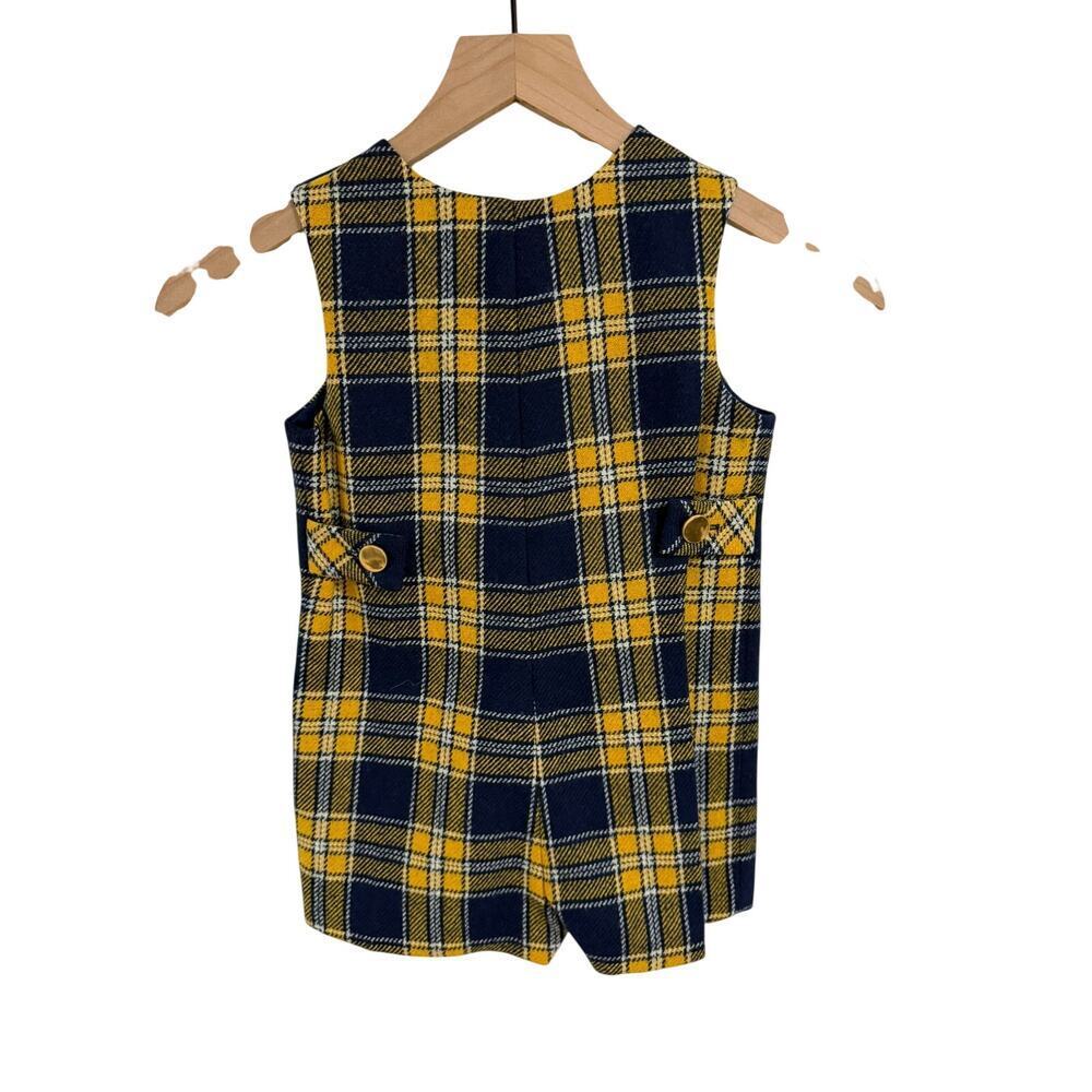 VTG Florence Eiseman Navy/Gold Boys Plaid Wool Romper 4 - Picture 2 of 6